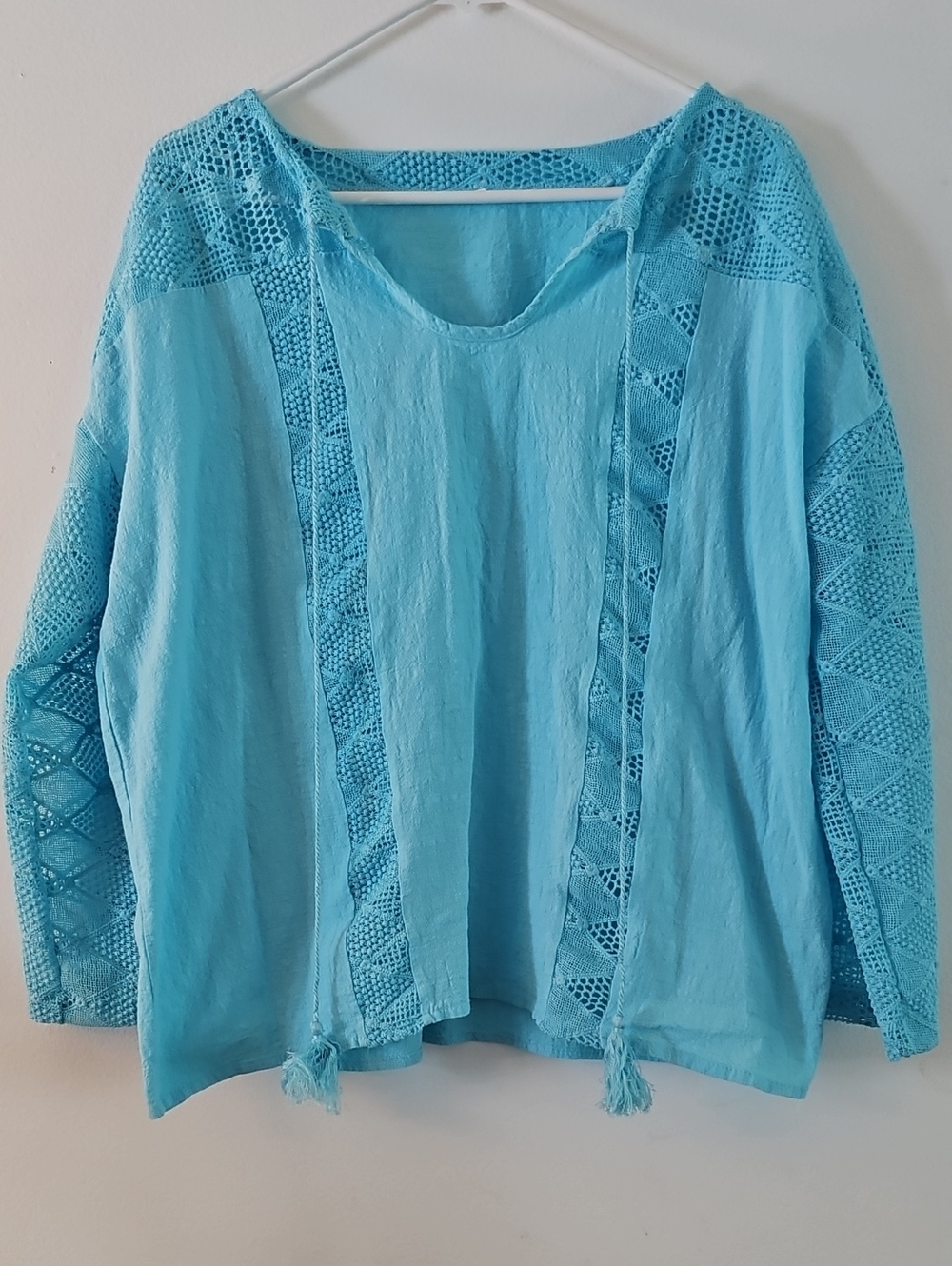 XL Women's Lightweight Crochet-Trim Aqua Top